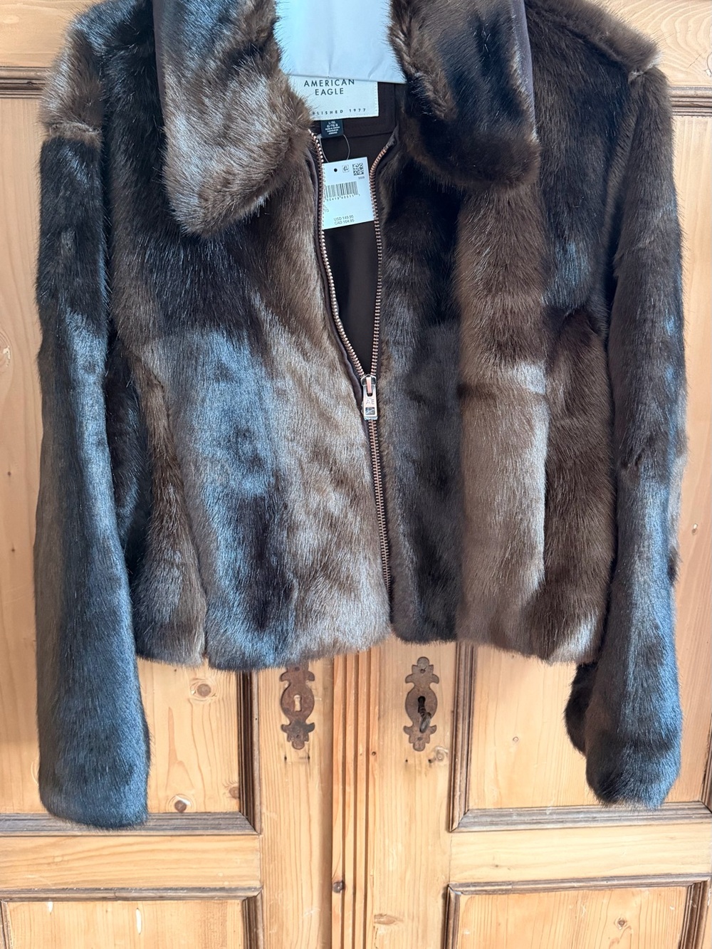 American Eagle Outfitters Chocolate Brown Faux Fur Zip Jacket